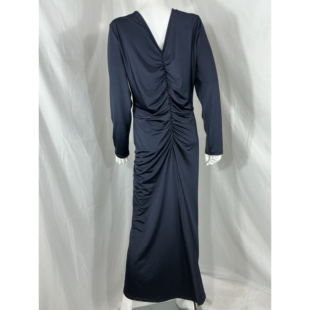 Veronica Beard 'Gilbert' Blue Ruched Stretch-Jersey Halterneck Midi Dress Size US 12