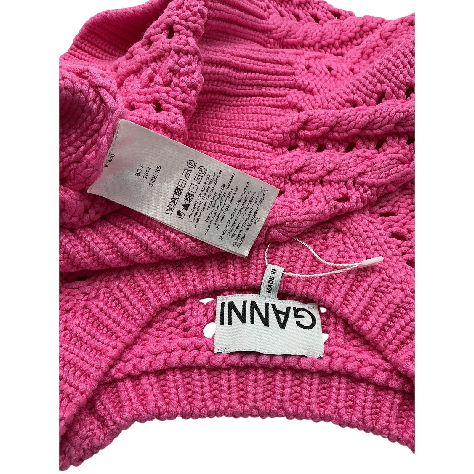 Ganni 'Rope' Pink Viscose Cropped Vest Size XS