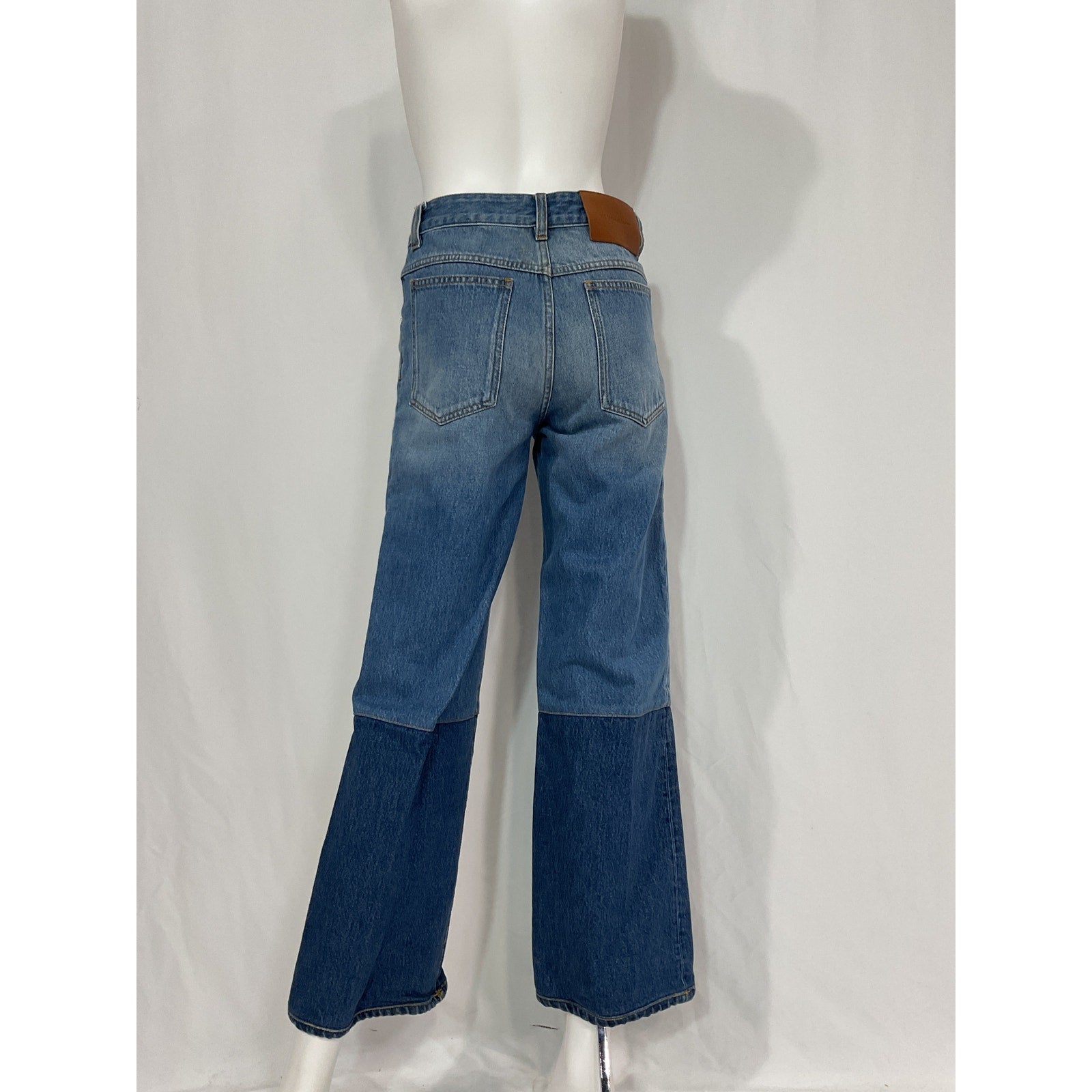 Victoria Beckham 'Serge' Blue Two-Tone Mid-Rise Wide-Leg Denim Jeans Size OS