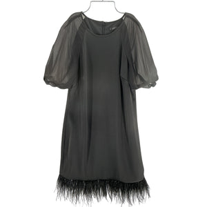Aidan Mattox Feather Trim Black Trapeze Dress Size 8
