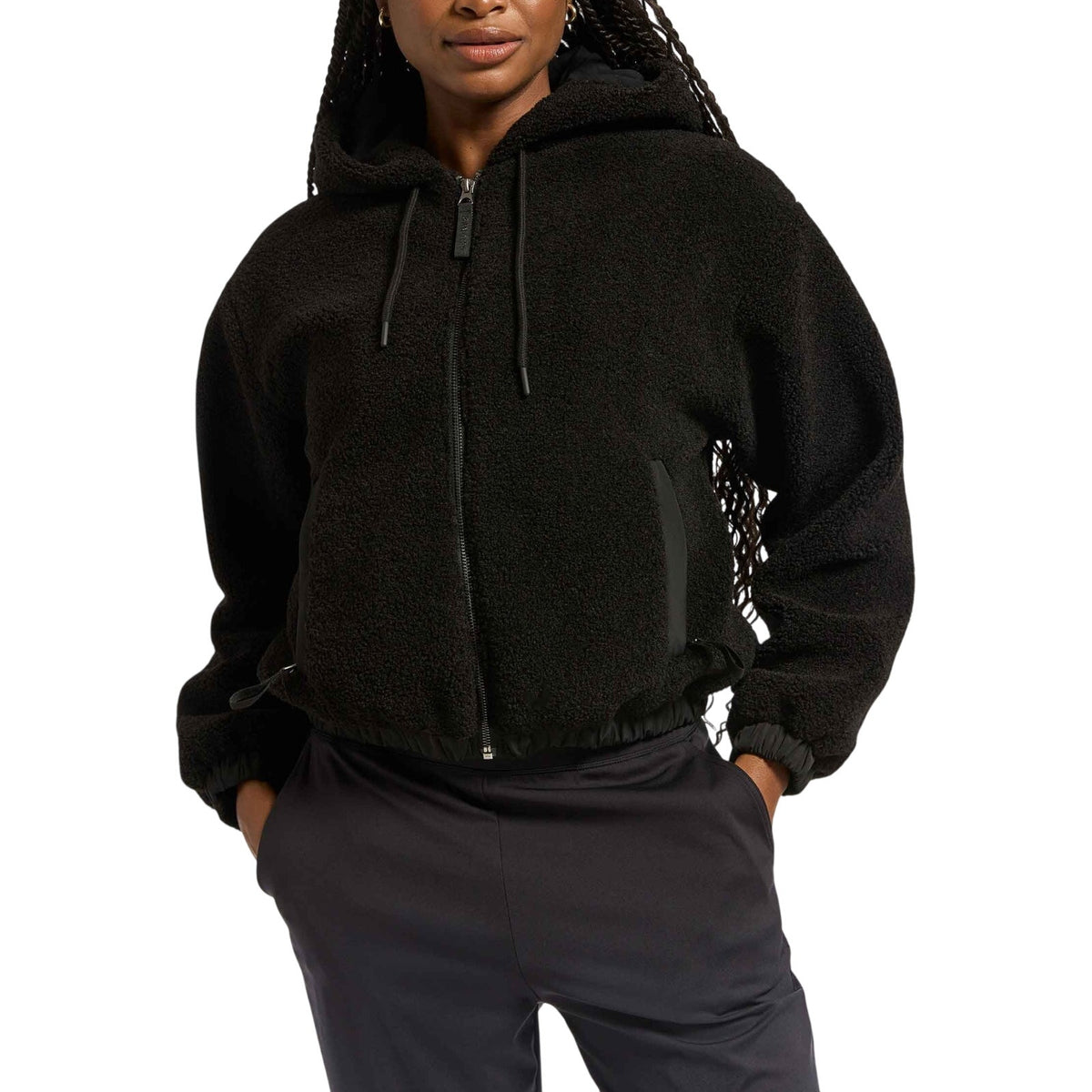 Bandier Plush Black Hi Pile Fleece Hooded Jacket Size M NWT