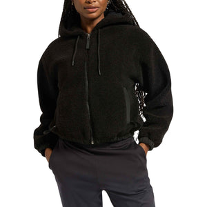 Bandier Plush Black Hi Pile Fleece Hooded Jacket Size M NWT