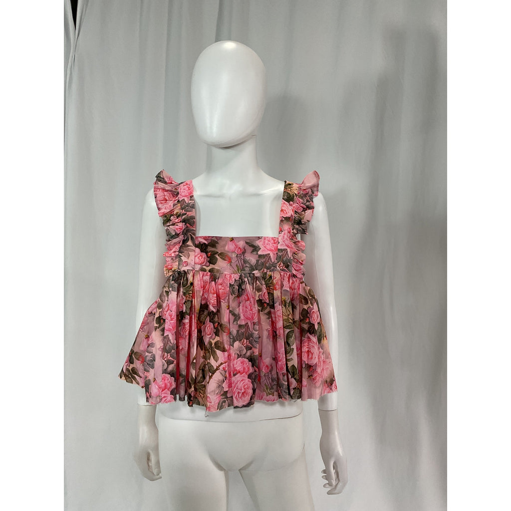 Selkie 'The Ruffle' Pink Poplin Apron Top Size S