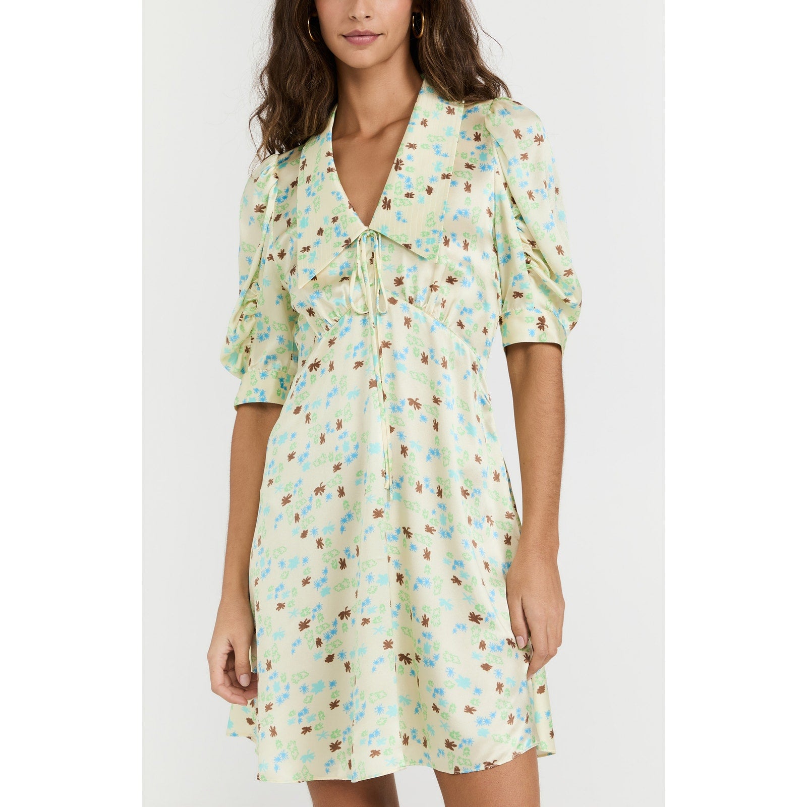 Lee Mathews 'Bella' Green Floral V Neck Bowtie Detail Mini Dress Size 0