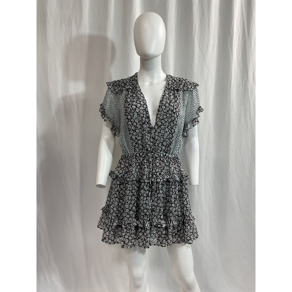 Sabina Musayev Floral Print Black Mini Dress Size M