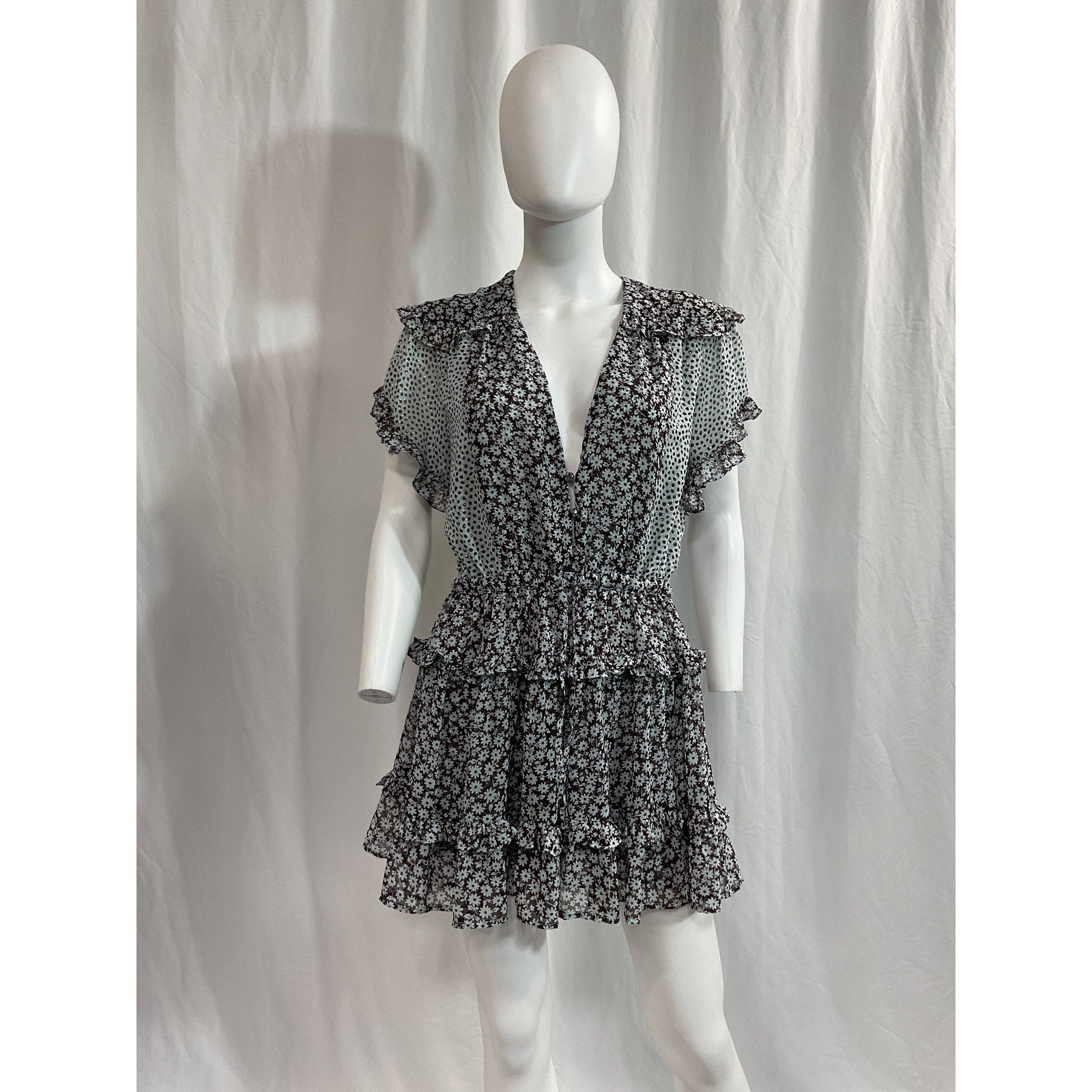 Sabina Musayev Floral Print Black Mini Dress Size M