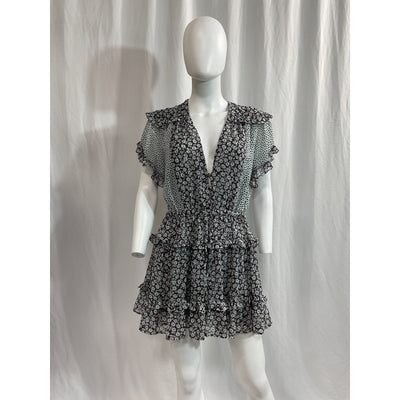 Sabina Musayev Floral Print Black Mini Dress Size M