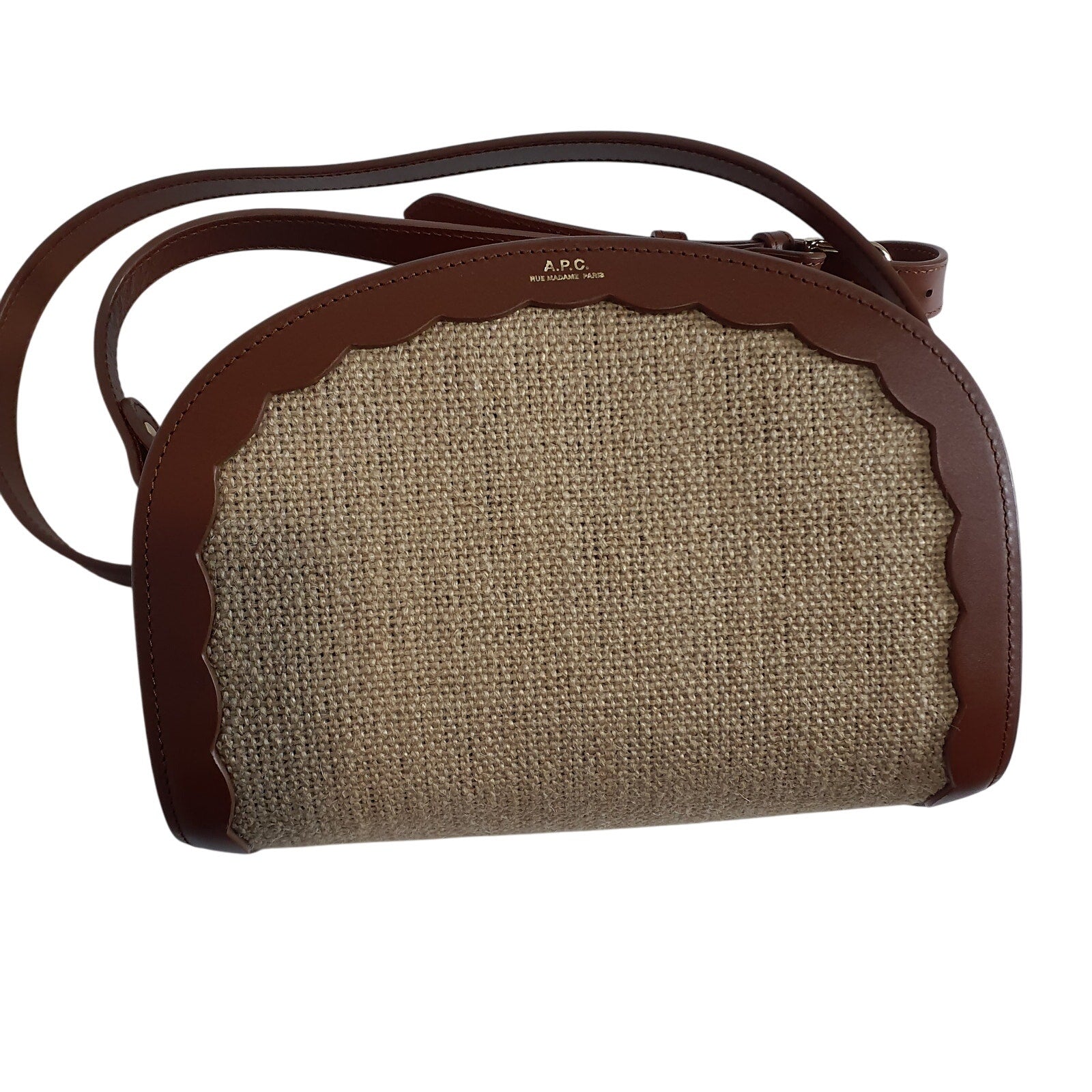 A.P.C. 'Demi-Lune' Tan Leather Jute Shoulder Bag