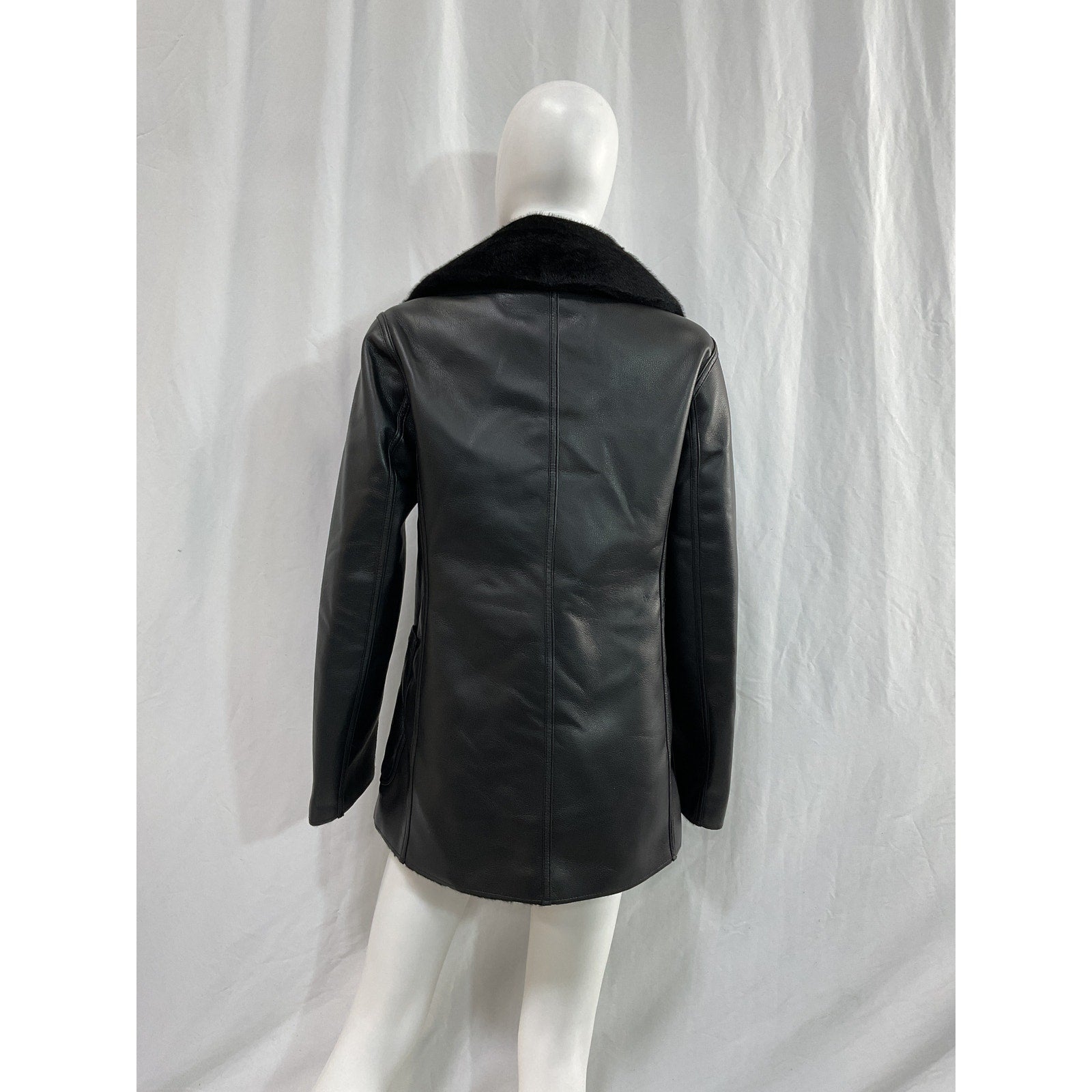 Lamarque 'Camille' Black Faux Leather & Fur Coat Size XS
