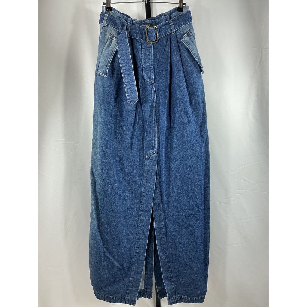 Dries Van Noten Belted Blue Cotton Denim Maxi Skirt Size 38