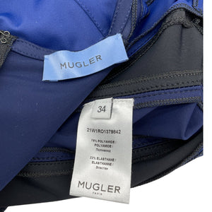 Mugler Panelled Navy Multicolor Body Shaping Mini Dress Size FR 34