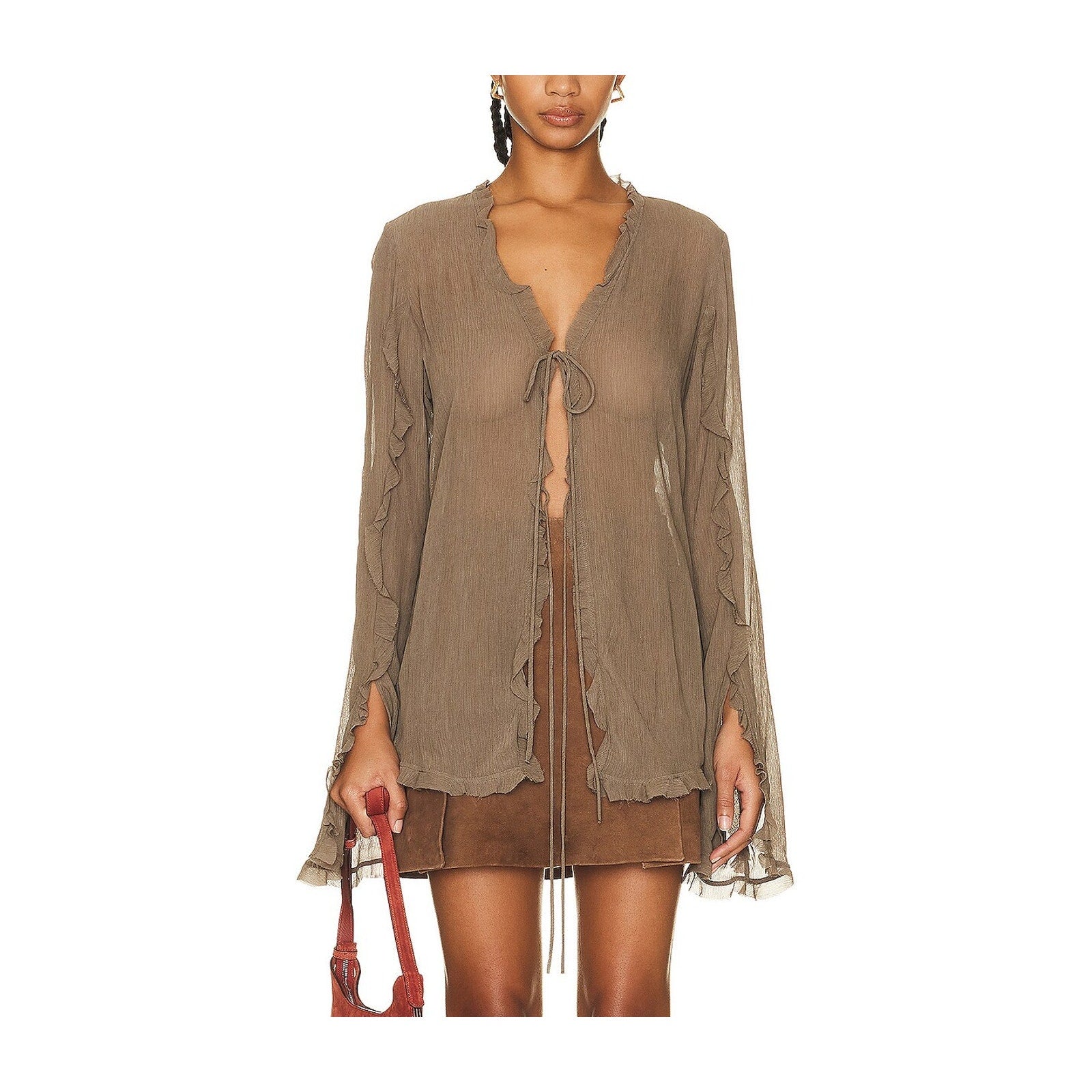 Acne Studios Long Sleeve Tan Viscose Blouse Size 42