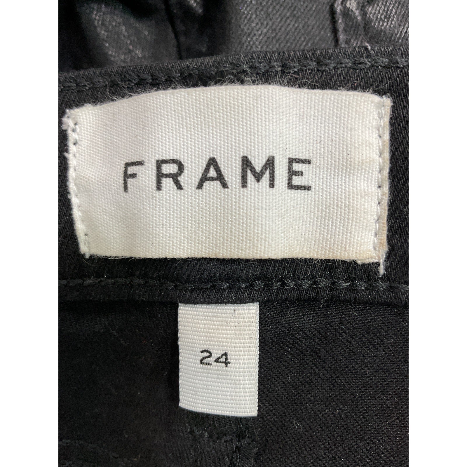 Frame 'Le Skinny' Black De Jeanne Coated Skinny Denim Jean Size 24