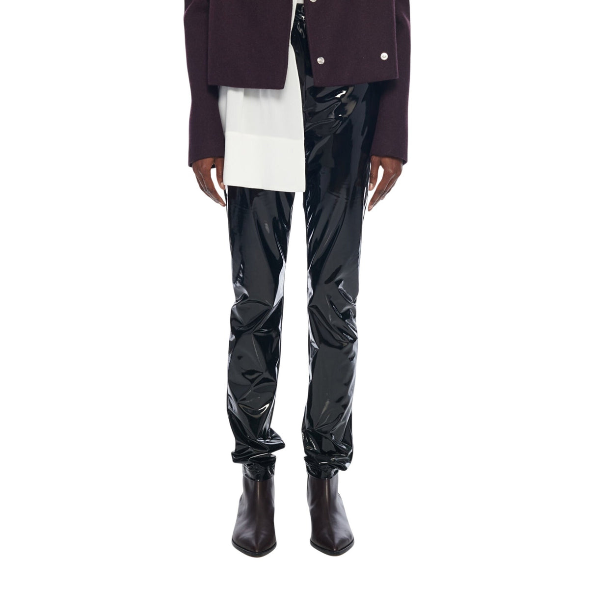 Tibi Glossy Black Tech Patent Skinny Pants Size 0 NWT