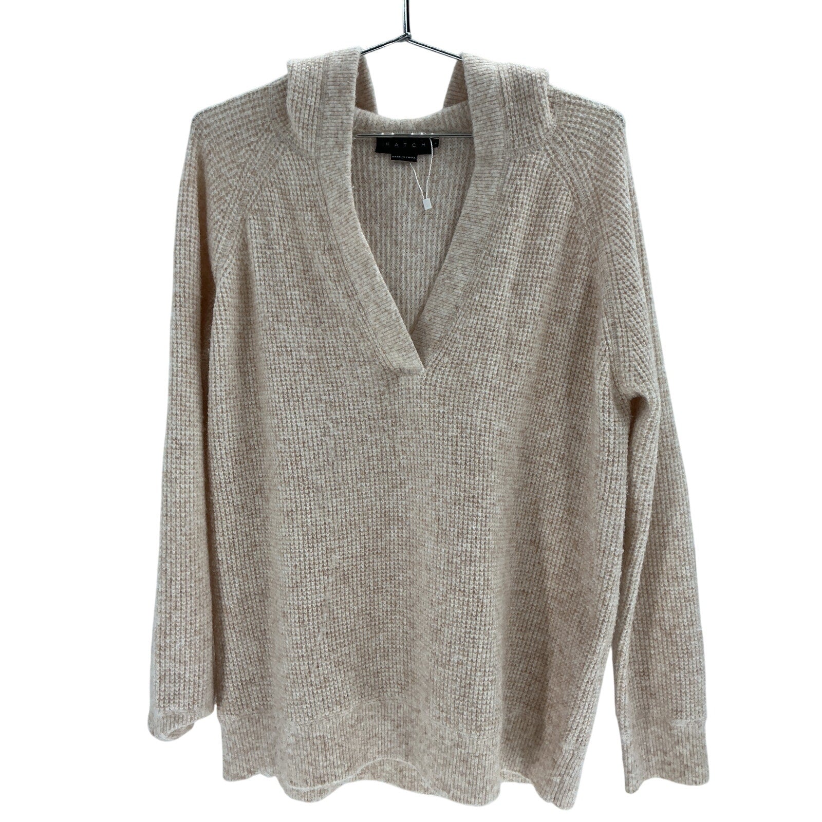 Hatch 'The Cozy' Beige Acrylic Waffle Hoodie Size 2