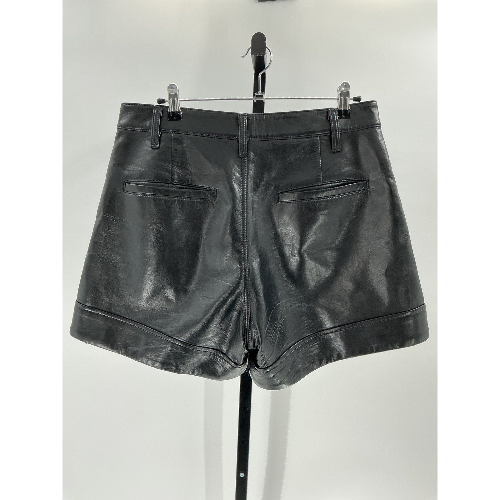 Agolde 'Angled' Black Leather Hem Short Size 30