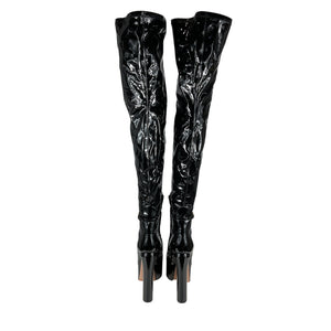 Valentino Patent Black Tan Go Over The Knee Boots Size 38.5 EU / US 8.5