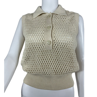 Frame Crochet Cream Polo Sweater Vest Size M NWT