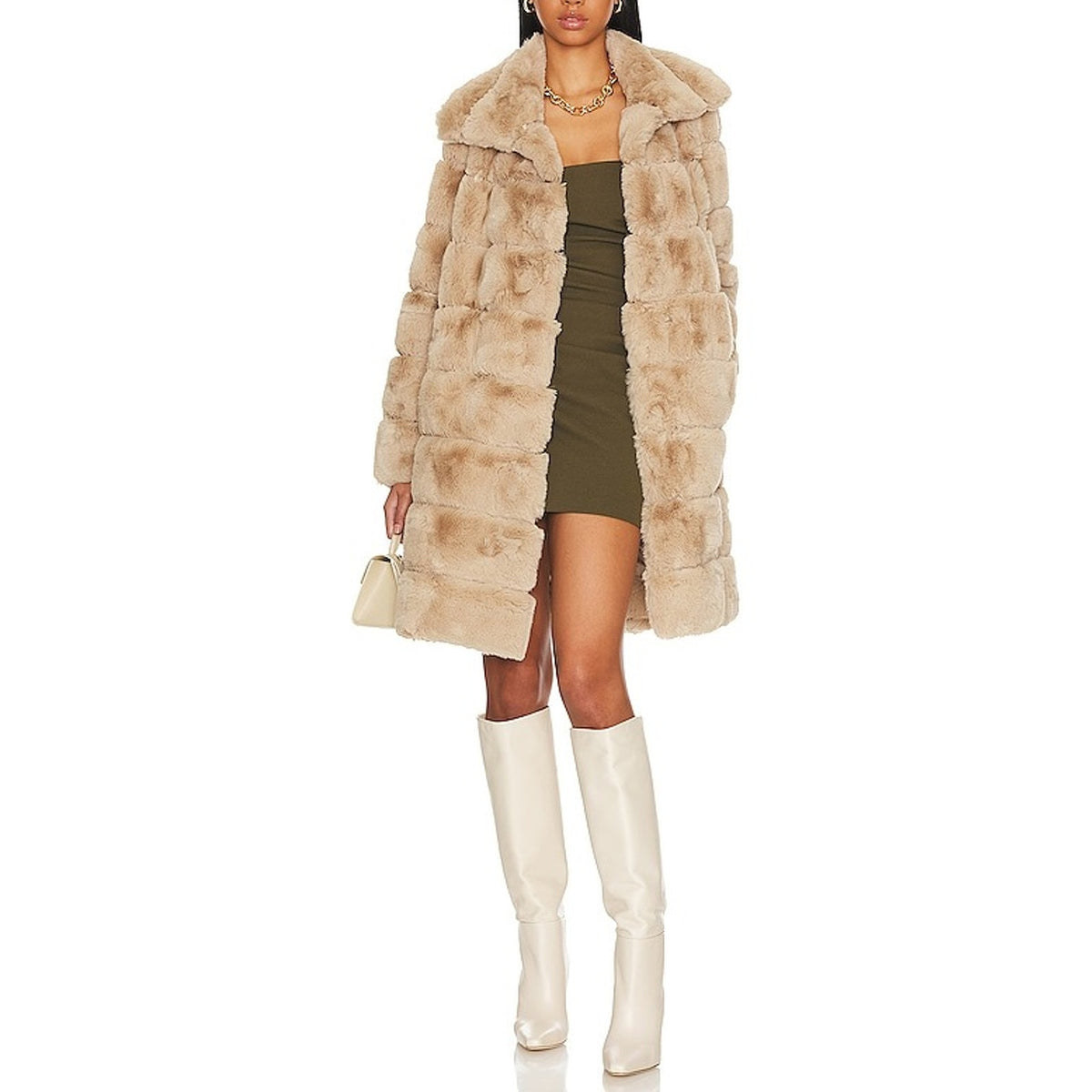 Adrienne Landau x Revolve Cream Polyester Faux Fur Long Coat Size M