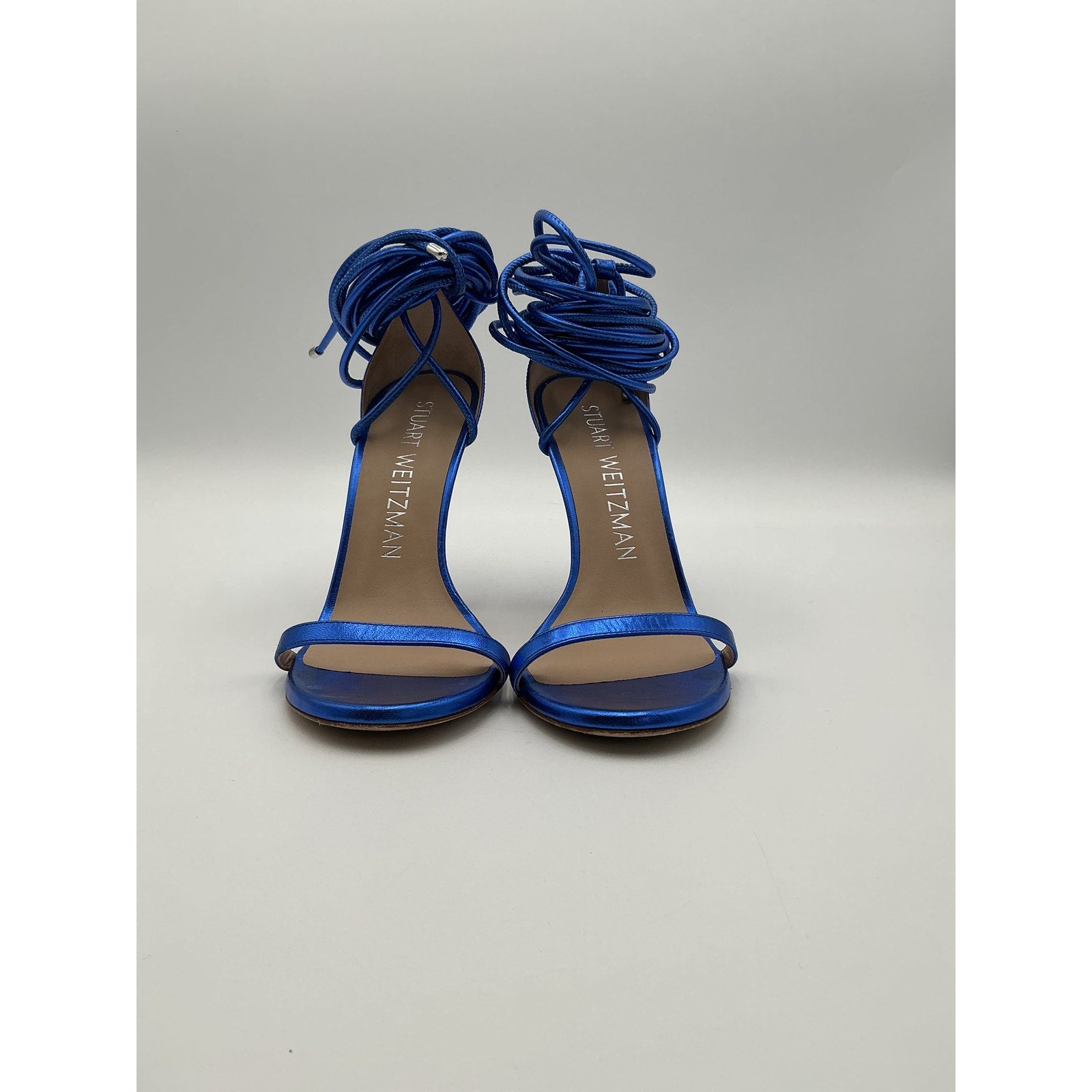 Stuart Weitzman 'Nudistwrap' Blue Leather 110 Sandal Size 8.5