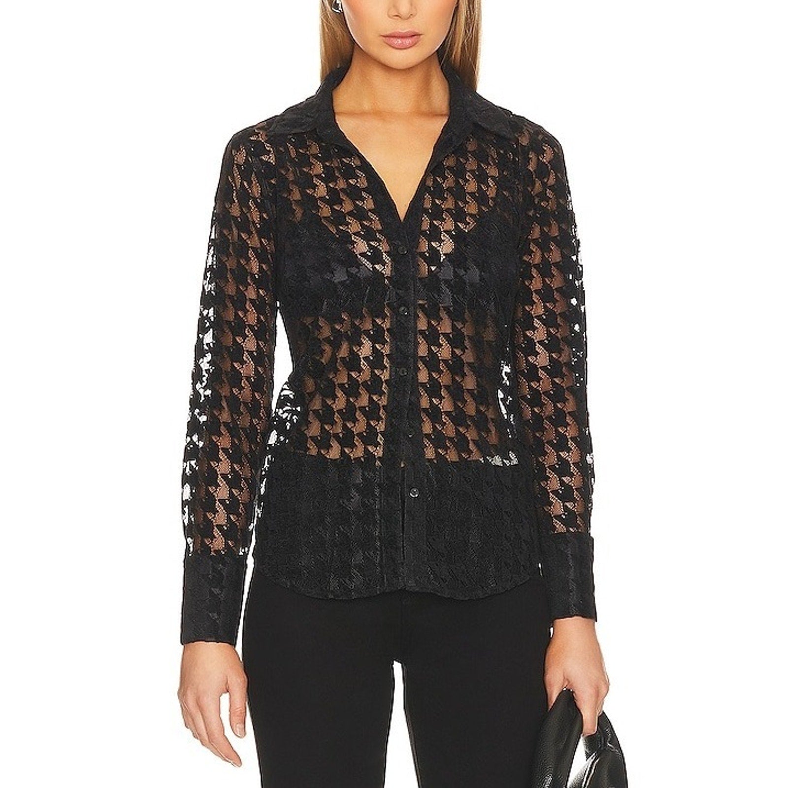 L'Agence 'Hailey' Black Tall Cuff Shirt Size XS