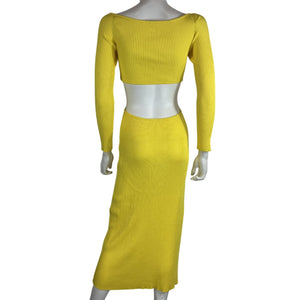 Cult Gaia Ribbed Yellow Enzo Midi Dress Size S