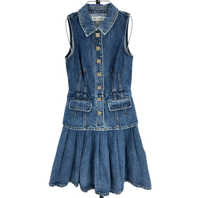 Self Portrait Tailored Blue Denim Mini Dress Size 4