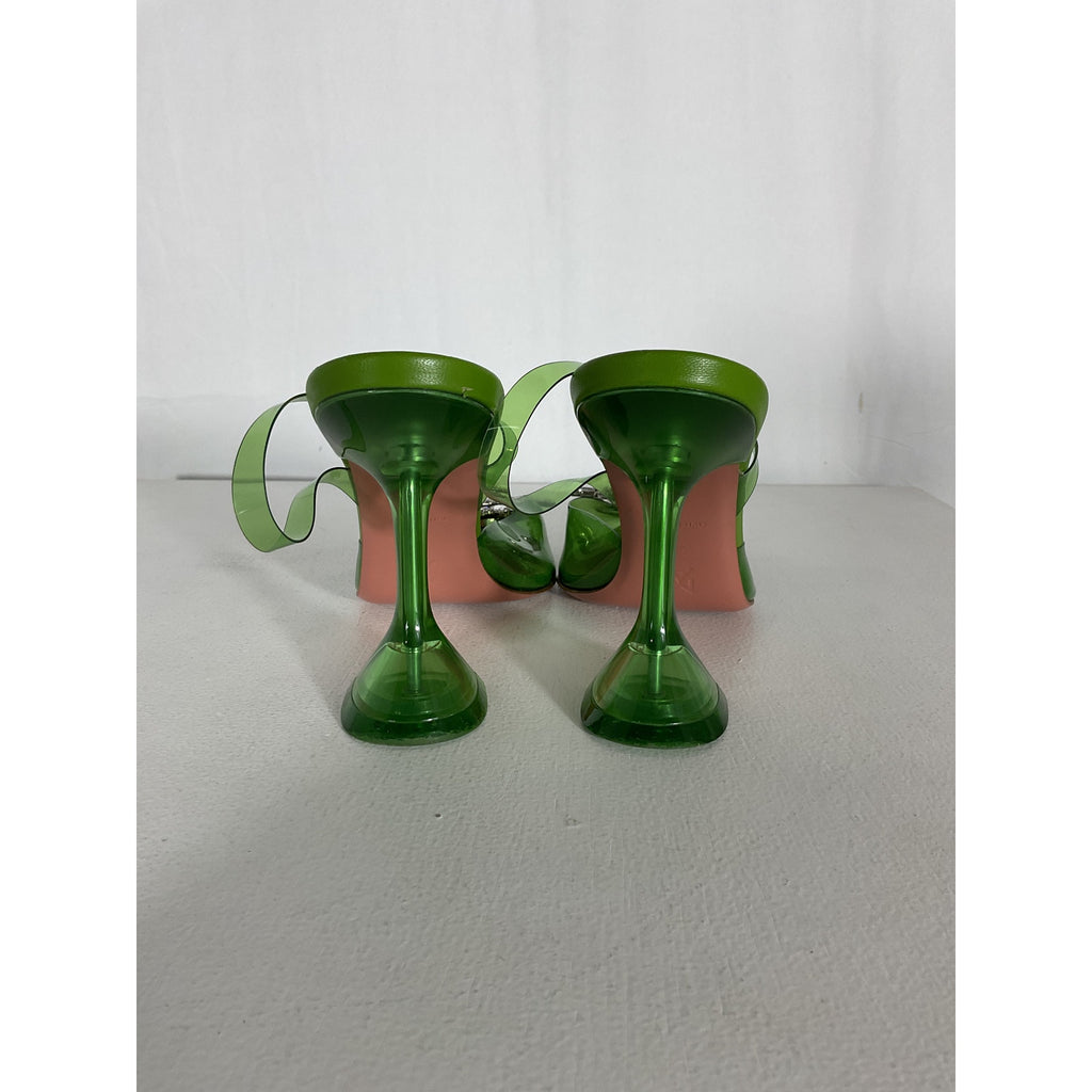 Amina Muaddi 'Begum' Green Leather Glass Heel Size 6.5
