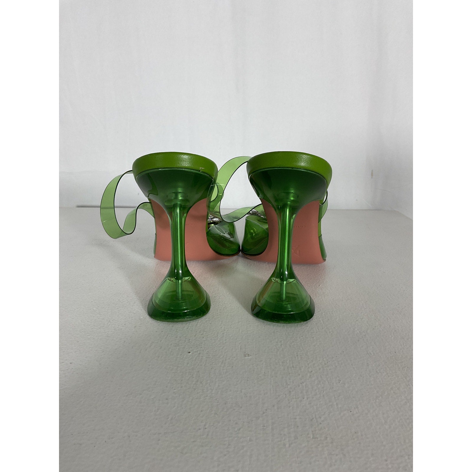 Amina Muaddi 'Begum' Green Leather Glass Heel Size 6.5
