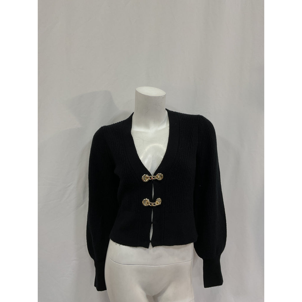 Generation Love 'Monse' Black Merino Wool Cropped Cardigan Size XS