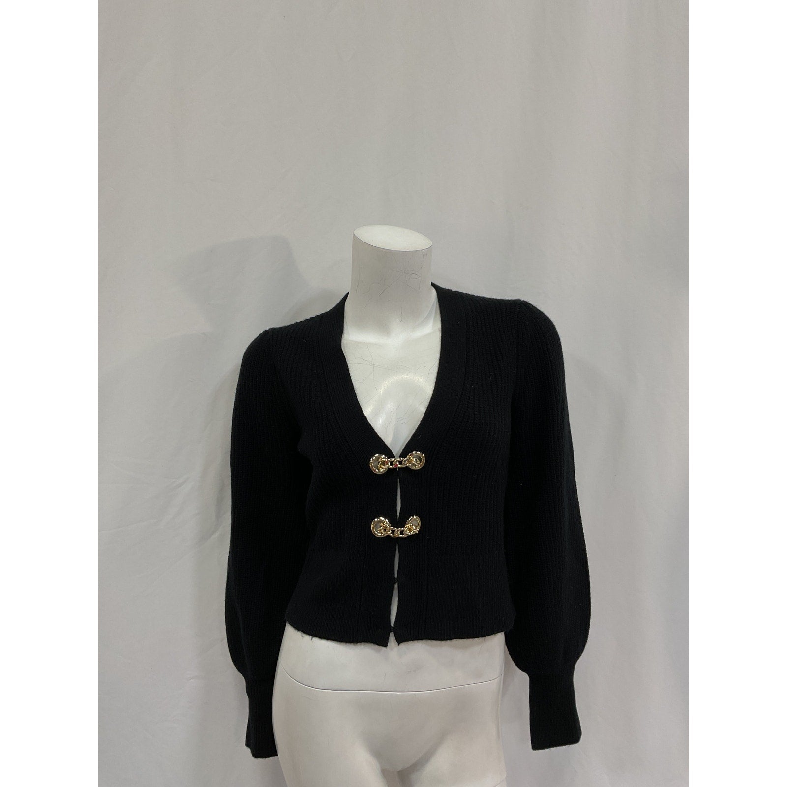 Generation Love 'Monse' Black Merino Wool Cropped Cardigan Size XS