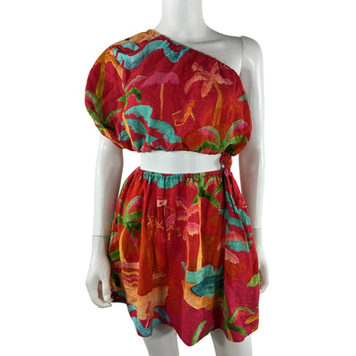 Farm Rio Vibrant Red Ipanema One-Shoulder Mini Dress Size XS