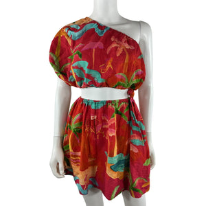 Farm Rio Vibrant Red Ipanema One-Shoulder Mini Dress Size XS