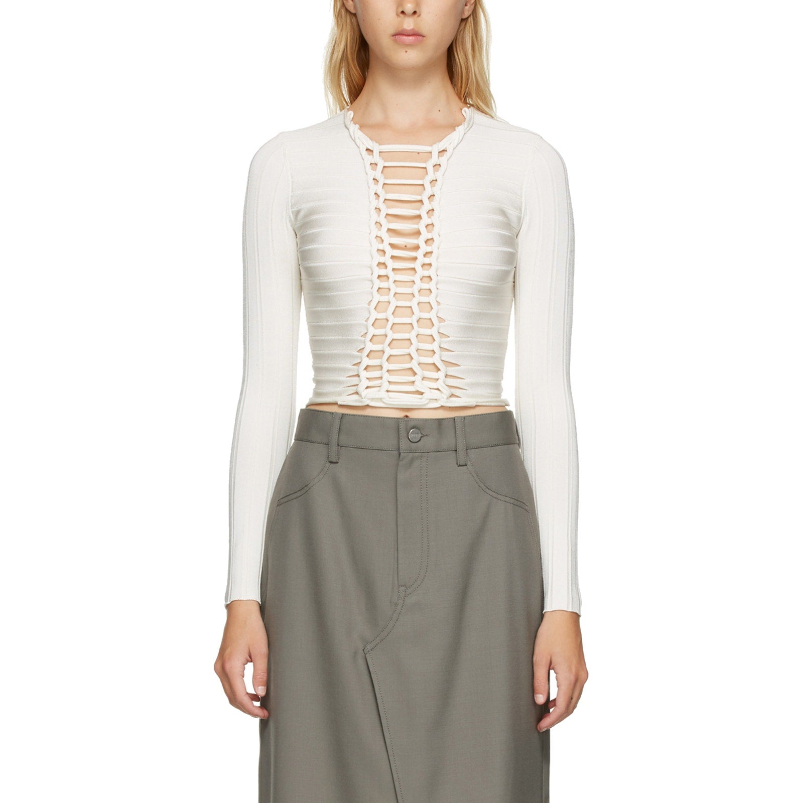 Dion Lee 'Central' White Braid V Neck Top Size XS