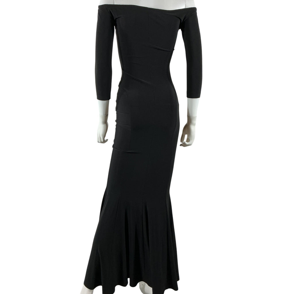Norma Kamali Off The Shoulder Black Poly Fishtail Gown Size XS