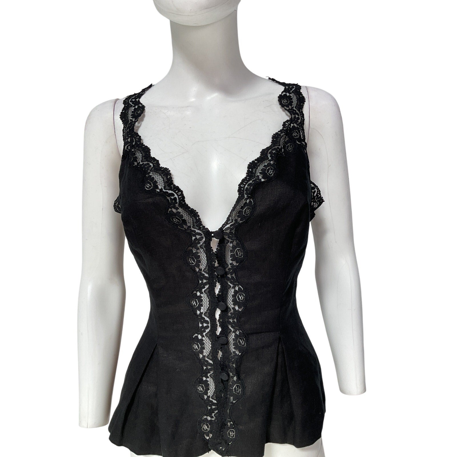Reformation 'Josefina' Black Linen Top Size 8
