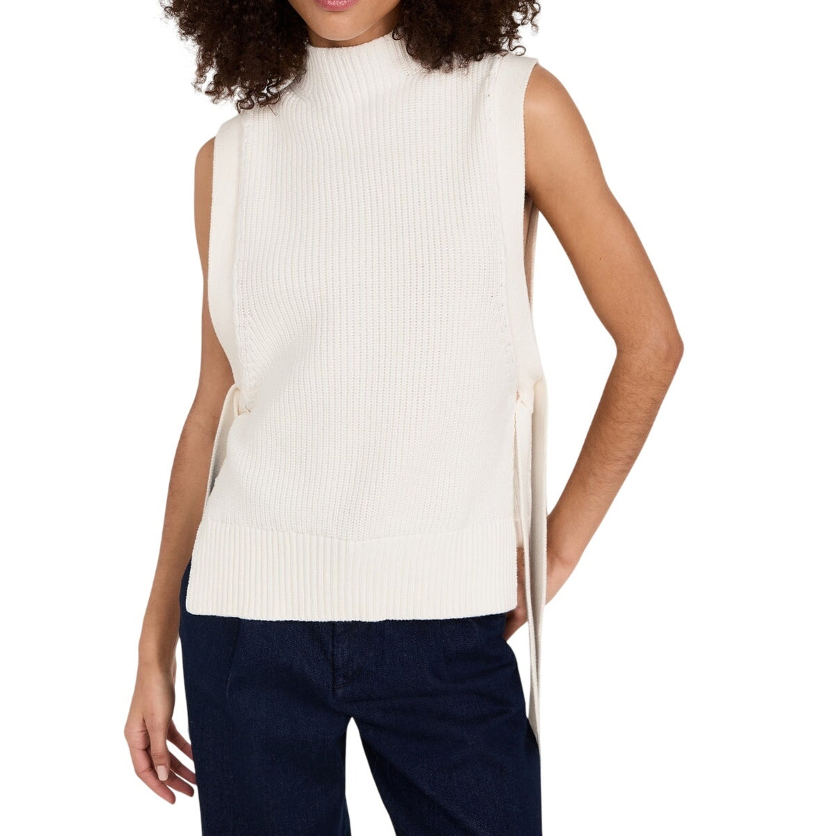 3.1 Phillip Lim Chunky Ivory Side Tie Turtleneck Sweater Vest Size XS