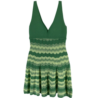 Ramy Brook Chic Green Chevron Stripe Knit Dress Size XS