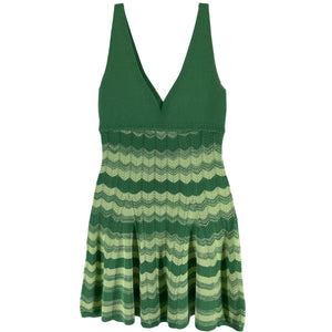Ramy Brook Chic Green Chevron Stripe Knit Dress Size XS
