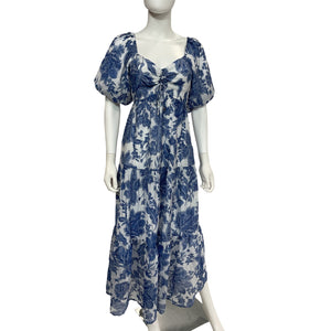 Minkpink Puff Sleeve Blue Floral Perla Dress Size XS NWT