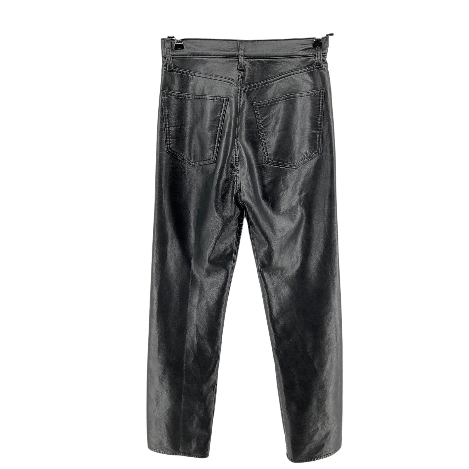 Agolde '90'S' Black Leather Pinch Waist Long Pant Size 25