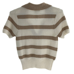 L'Academie Striped Tan And White Drea Polo Sweater Size M
