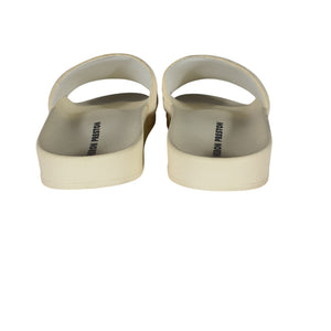 Heron Preston Cream Leather Logo Pool Slides Size 12