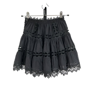 Charo Ruiz Elegant Black Tiered Eyelet Skirt Size XS