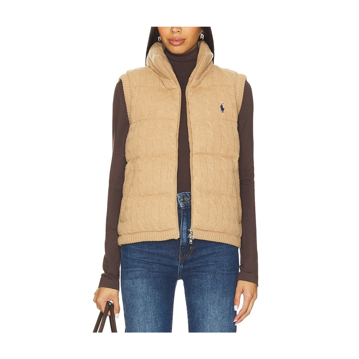 Polo Ralph Lauren Quilted Tan Cable Knit Wool Cashmere Vest Size XS