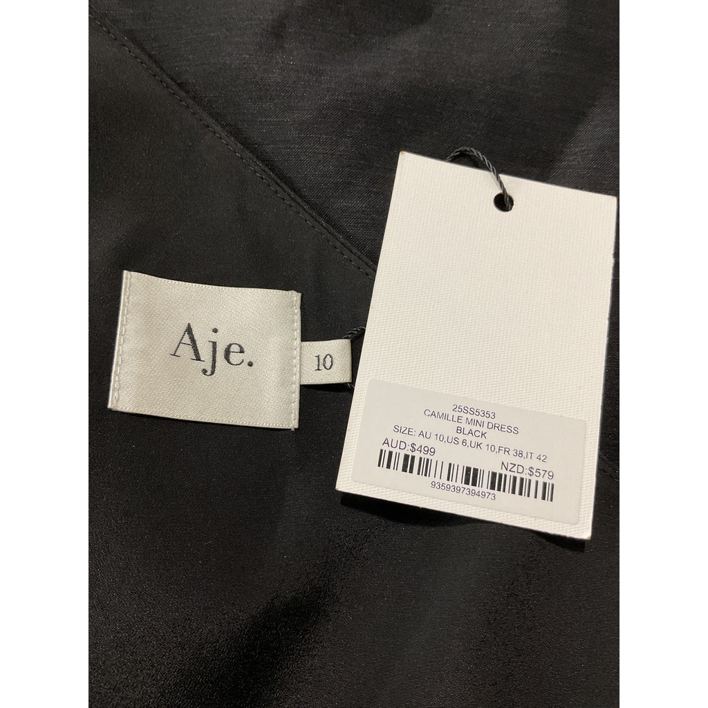 Aje 'Camille' Black Linen Mini Dress Size 10 - NWT