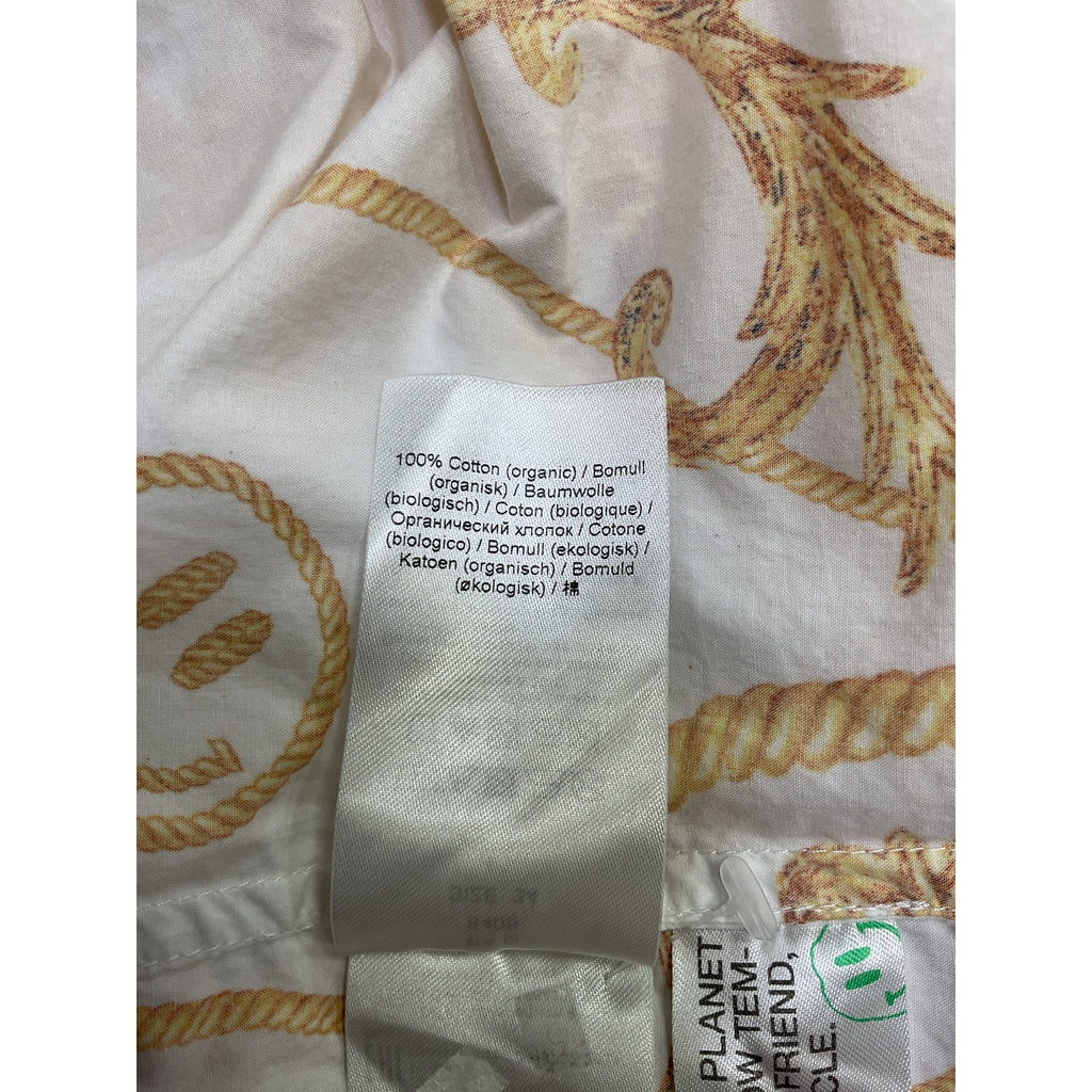 Ganni 'Oversized' White Ruffled Printed Organic Cotton-Poplin Blouse Size 34