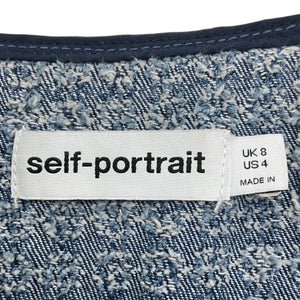 Self-Portrait Cropped Blue Denim Tweed Jacket Size UK 8 / US 4