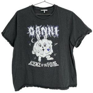 Ganni Relaxed Black Bunny Graphic T-Shirt Size XL