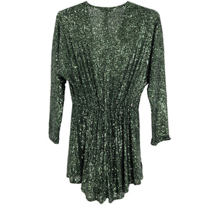 Maje Sparkling Green Sequined Wide-Leg Romper Size 6